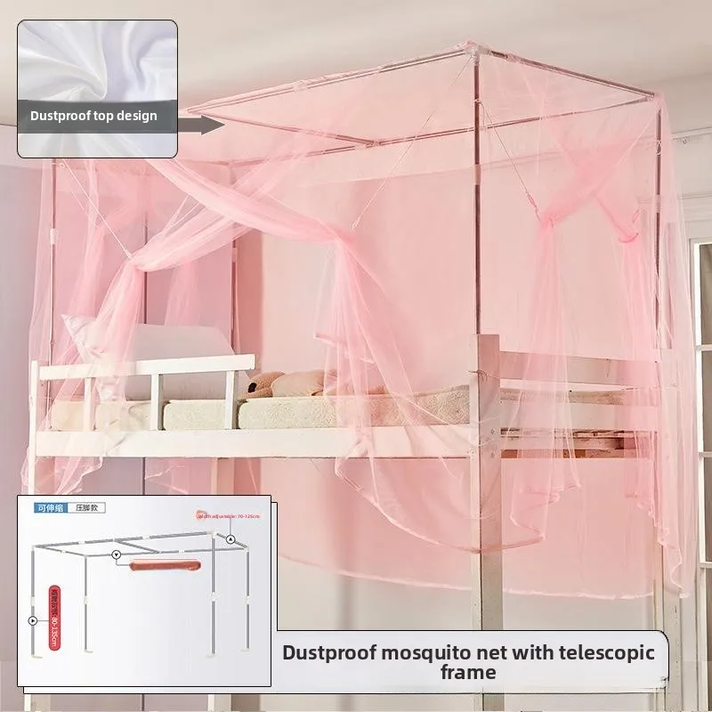 Stainless Steel Mosquito Net for Student Dormitory Bunk Bed Upper And Lower Levels Single Bed with Stainless Steel Support Pole