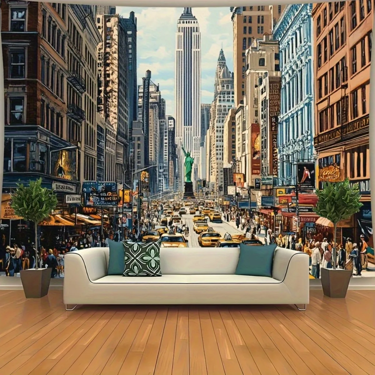 Vibrant Times Square New York City Skyline Mural Tapestry for Living Room Decor