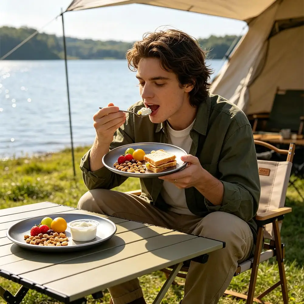 Ultraleichte Campingplatte aus Titan | Stapelbares Camping-Reisegeschirr | Backcountry-Geschirr für Rucksackreisen und Picknickausrüstung – Detail 8