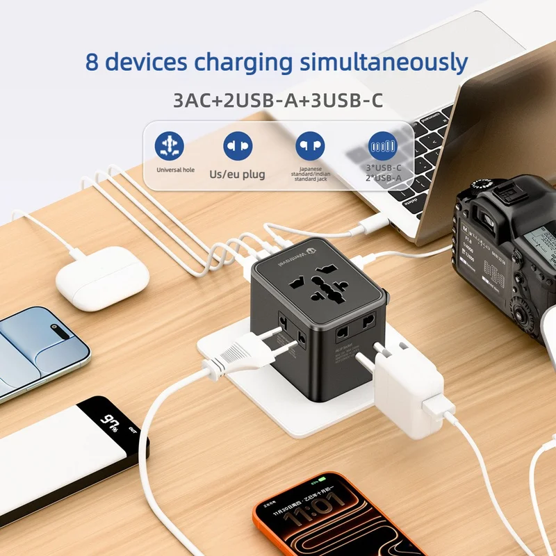 Adea Universal Global Adapter 45W Dual-Side AC Socket Converter, UK/EU Standard, Multi-Function Plug for Travel