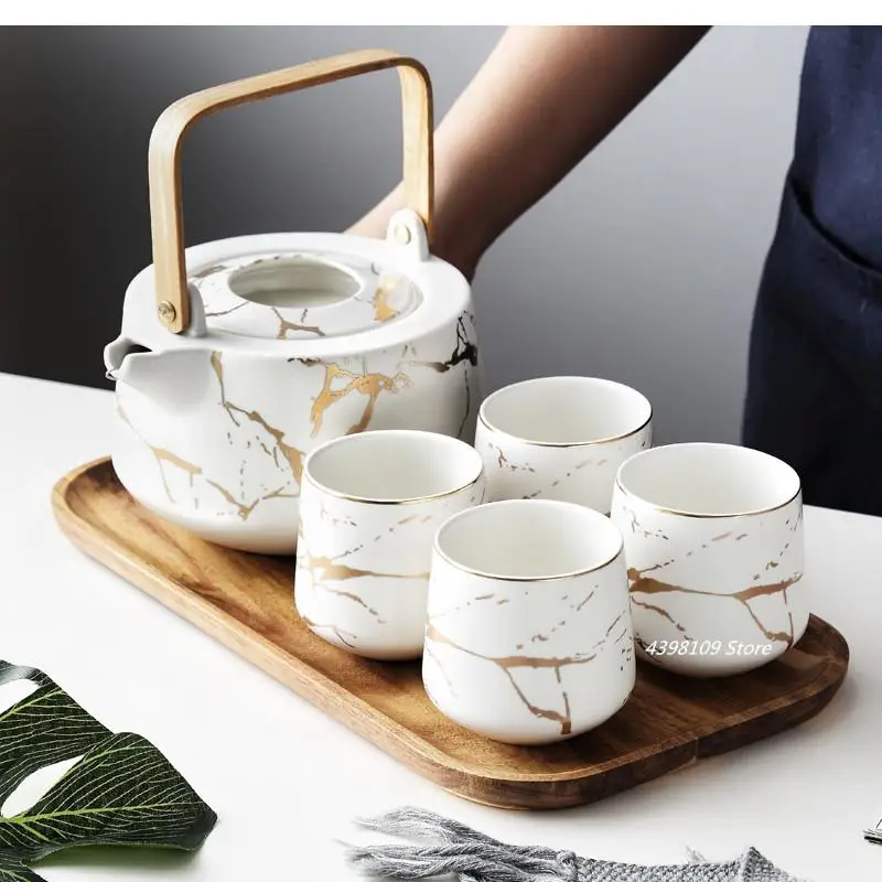 

Marble Series Tea Set Nordic Ceramic Coffee Mug Family Breakfast Milk Cup Saucer with Lid Afternoon Tableware