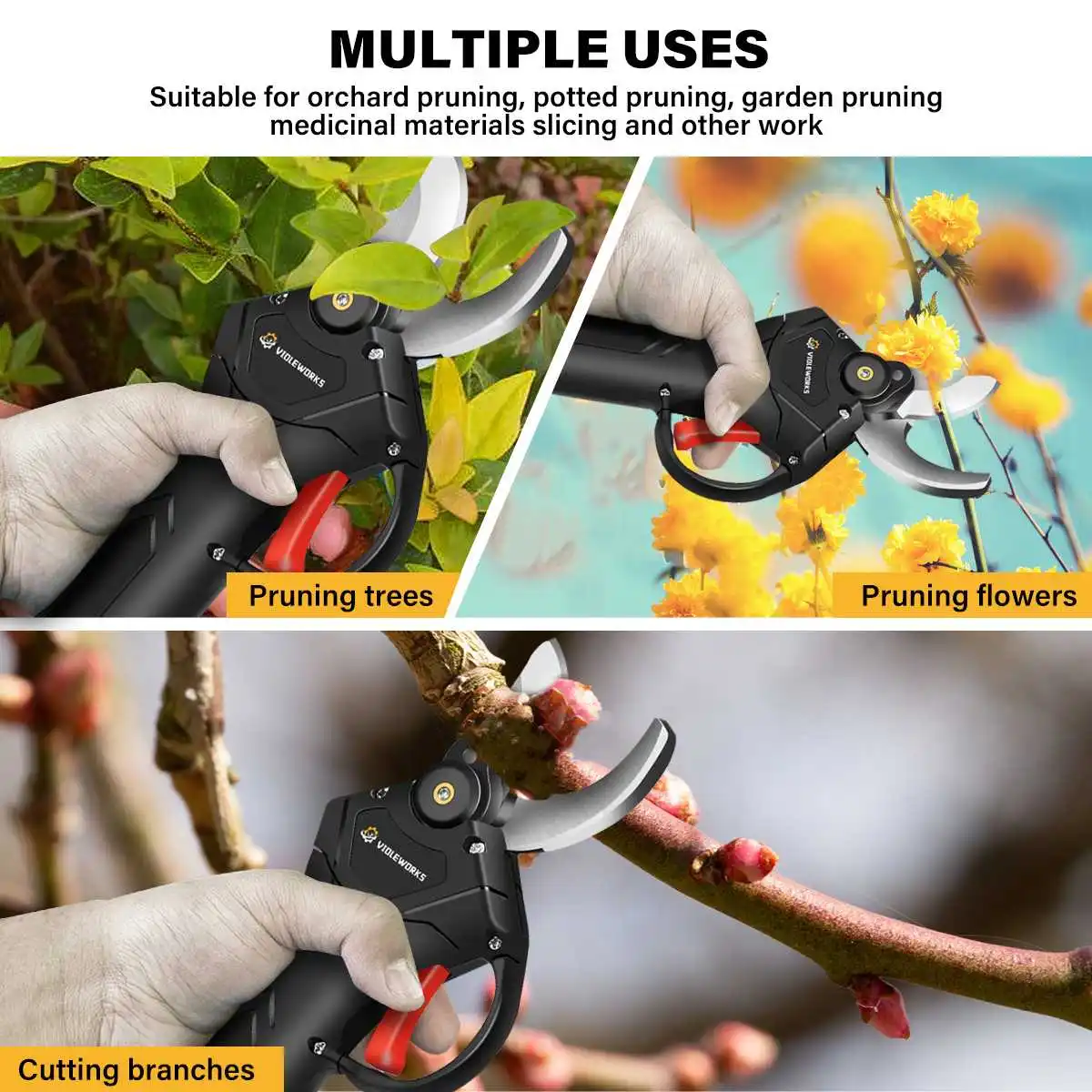 VIOLEWORKS 30mm Cordless Pruner Electric Pruning Shears Scissor Branch Pruner Fruit Tree Bonsai Pruning Rechargeable Battery