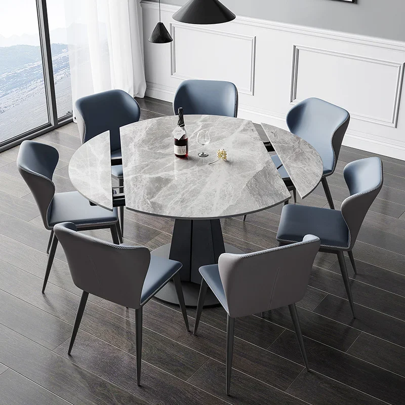 Italian Modern Minimalist Wind Rotating Small Apartment Living Room Household Rock Slab Dining Table and Chair Combination