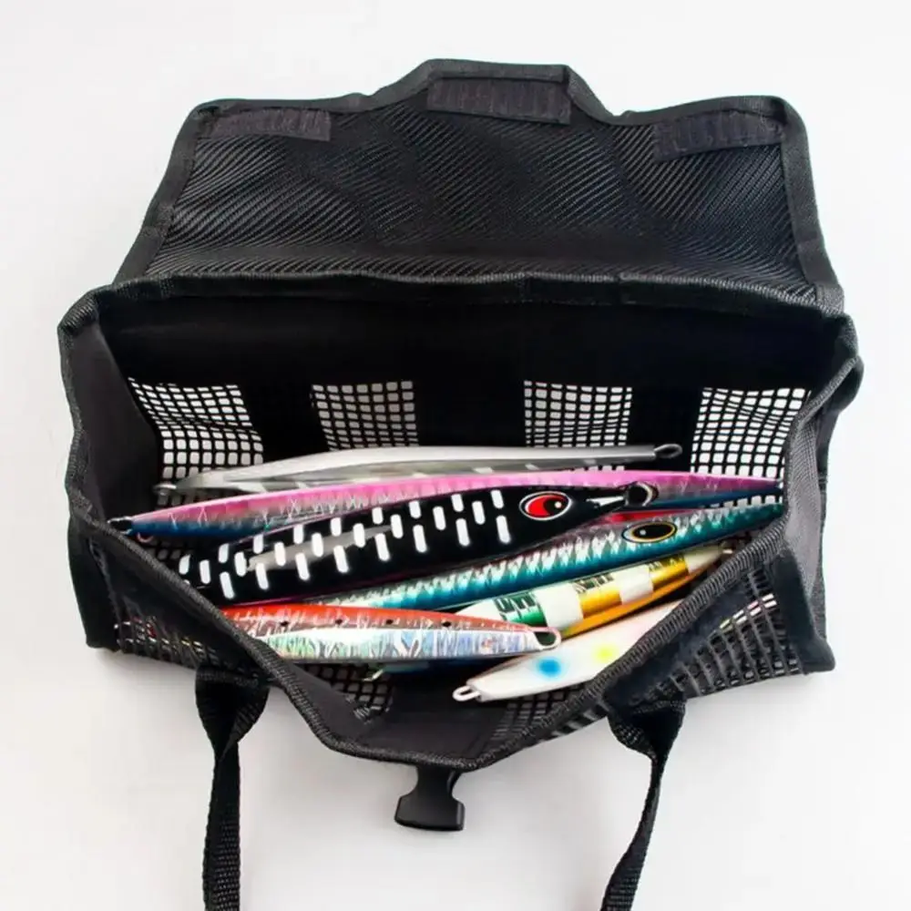 

Fishing Lure Storage Bag Hollow Out With Handle Large Capacity Bait Organizer Mesh Pouch PVC Black Jig Mesh Bag Outdoor Sports