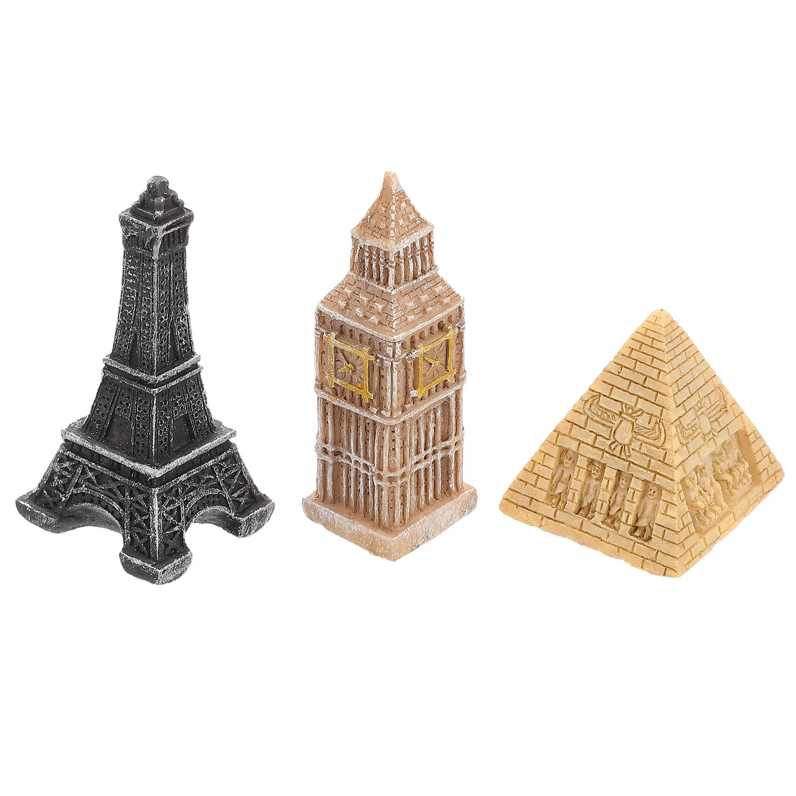 3Pcs Miniature Scene Accessories Micro World Landmark Ornaments Mini Eiffel Tower Egyptian Pyramid Decorations