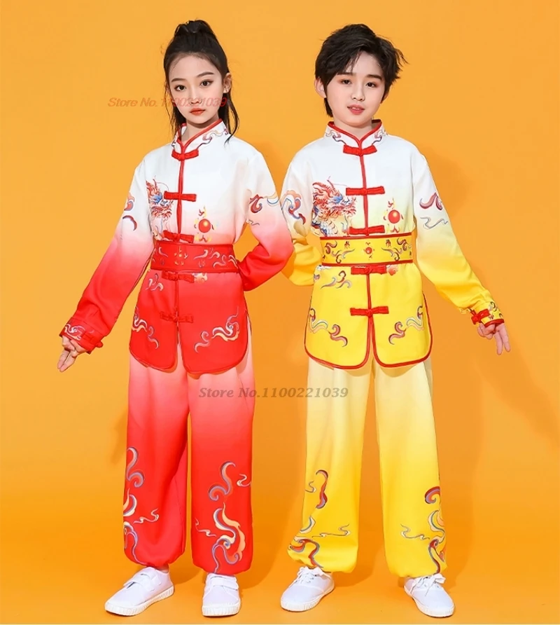 2024 chinese wushu kung fu shaolin set children dragon print wushu kung fu clothing oriental martial arts training exercise suit