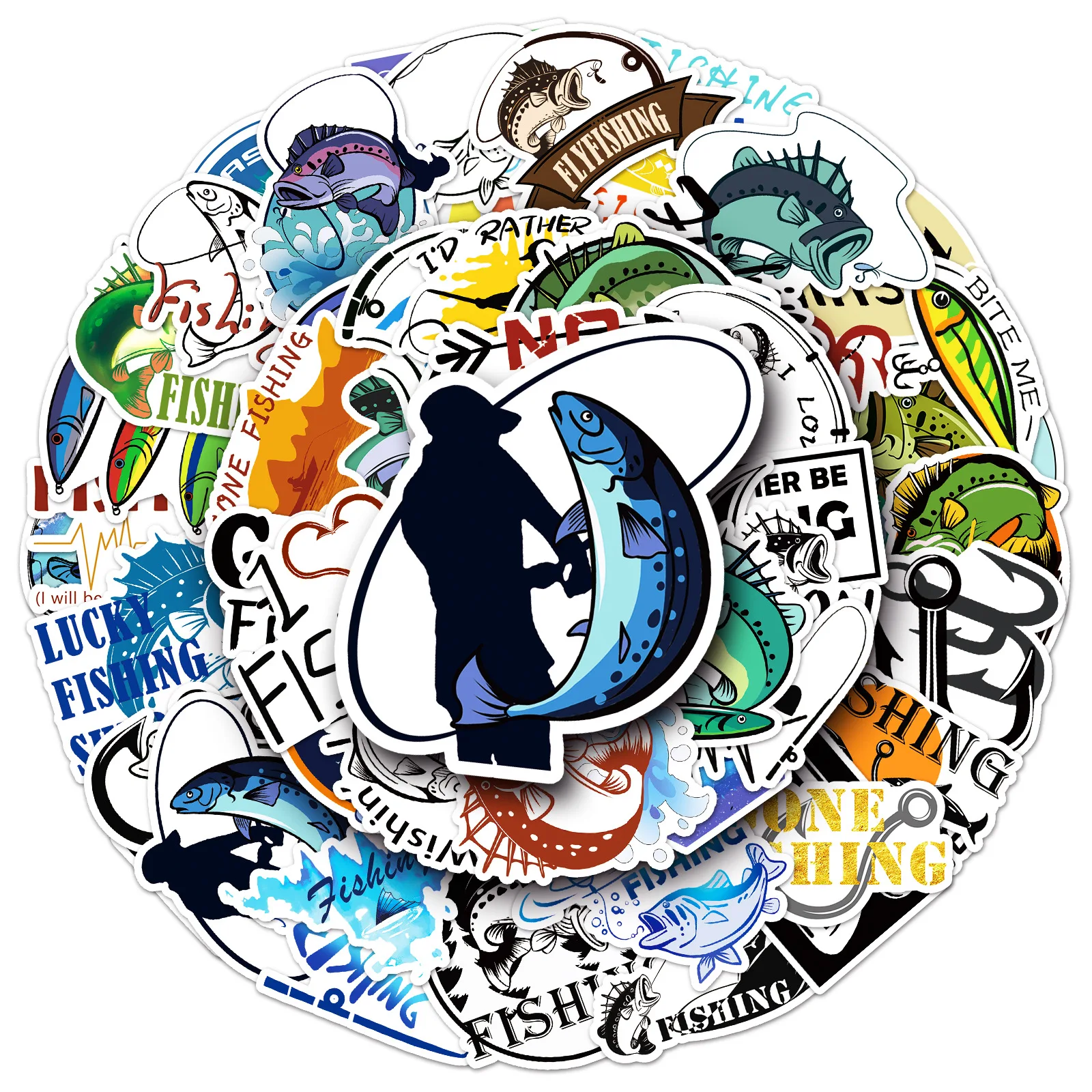 

50PCS Cartoon Fishing Sticker Waterproof Graffiti Decal Toy Personality Cool DIY Scooter Mobile Phone Case Stationery Box Laptop