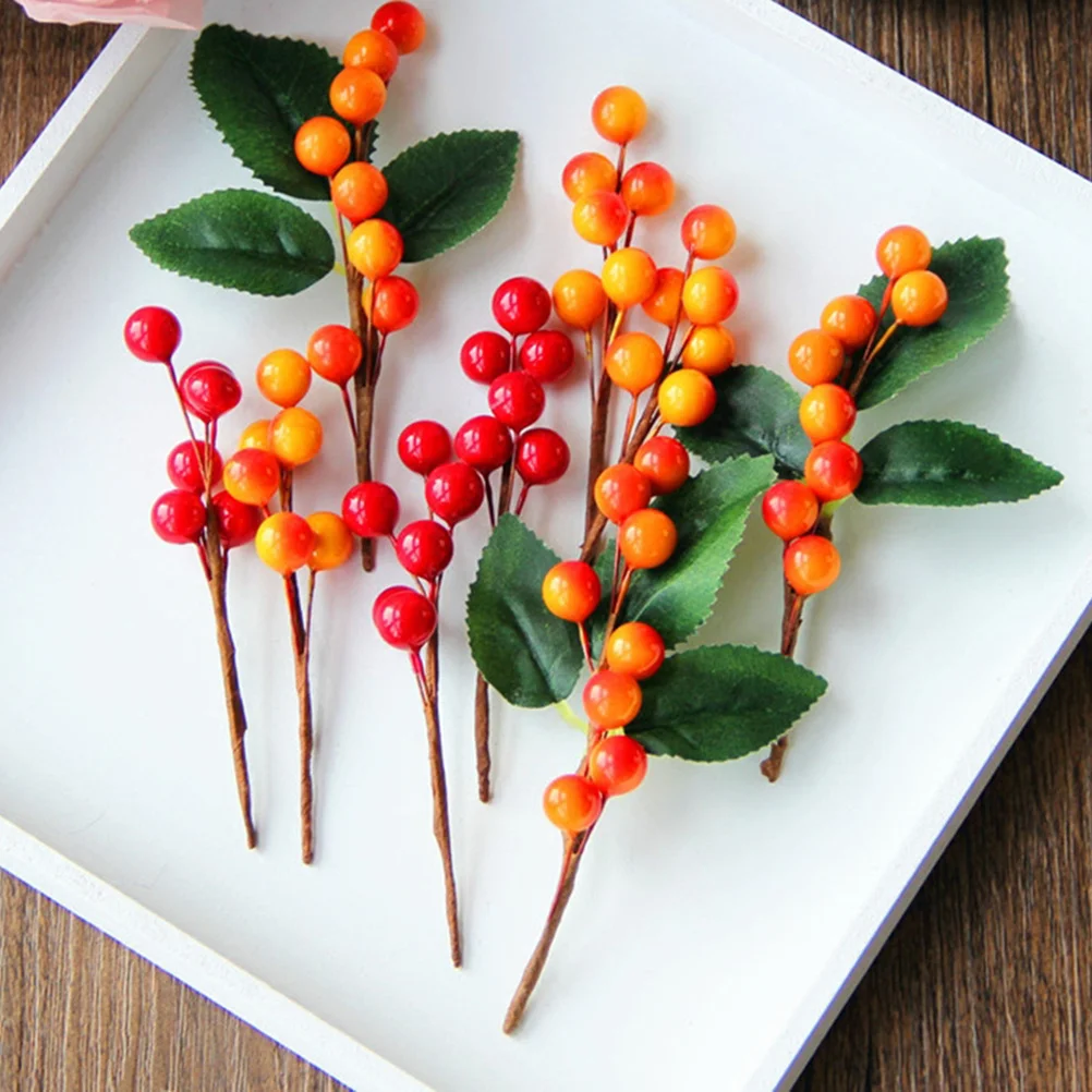 

10Pcs Berry Twigs Artificial Red Orange DIY Cuttings Vase Home Party Decoration Ornament Berry Twig Twig Decoration