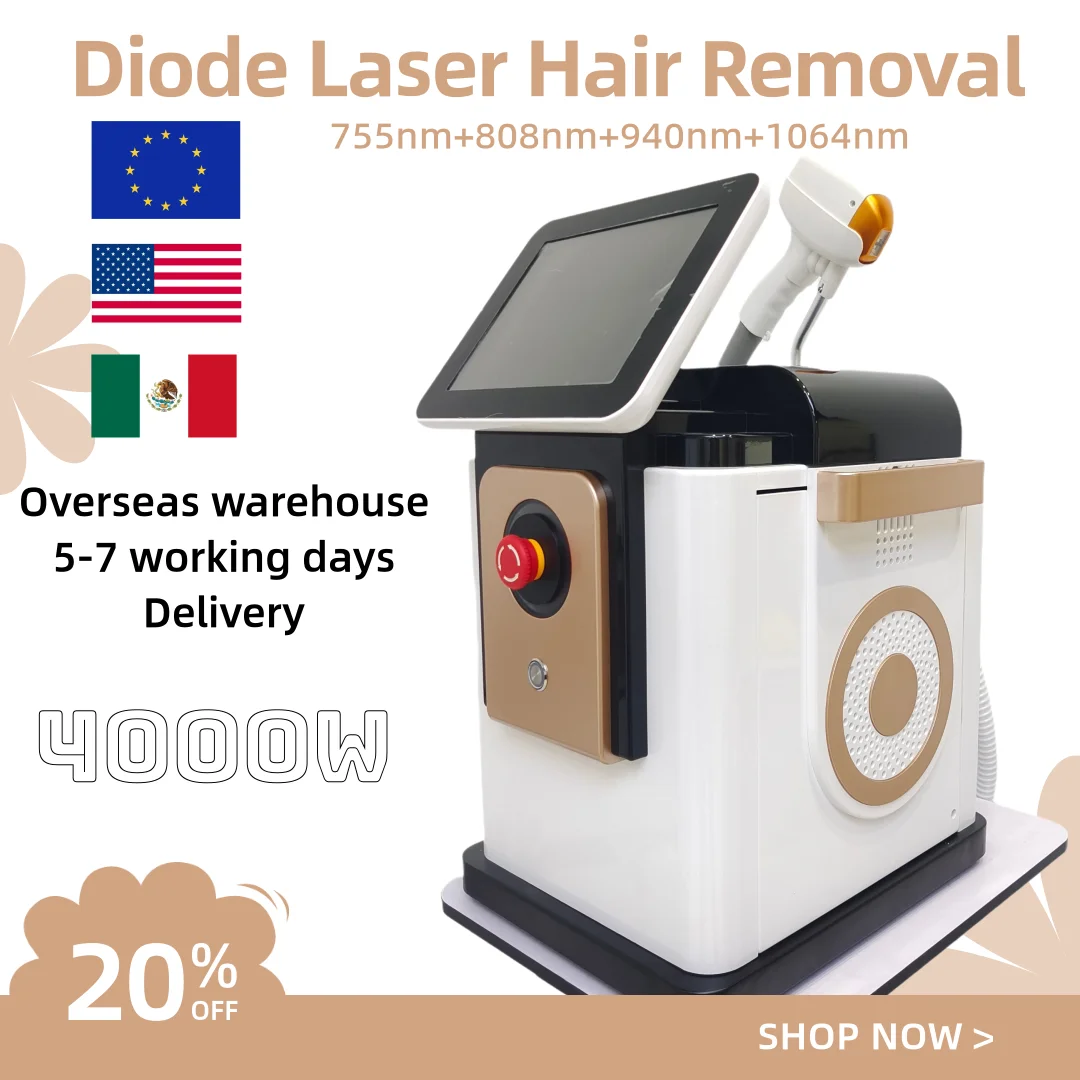

Professional diode ice titanium laser body hair removal machine 4 wavelengths 4000W facial hair removal suitable for salon hair