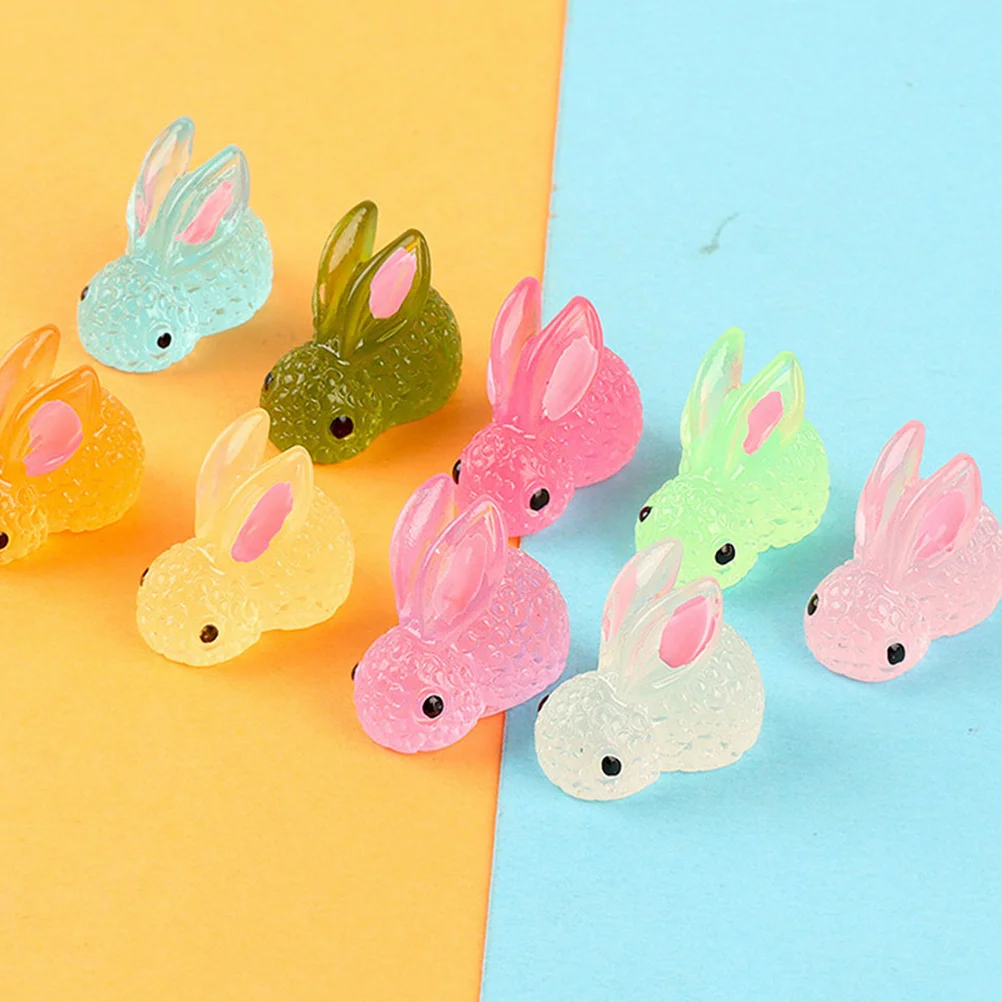 25 pçs mini resina coelho decoração brilho no escuro mesa coelho ornamentos luz da noite em miniatura coelho ornamentos mini coelho decoração