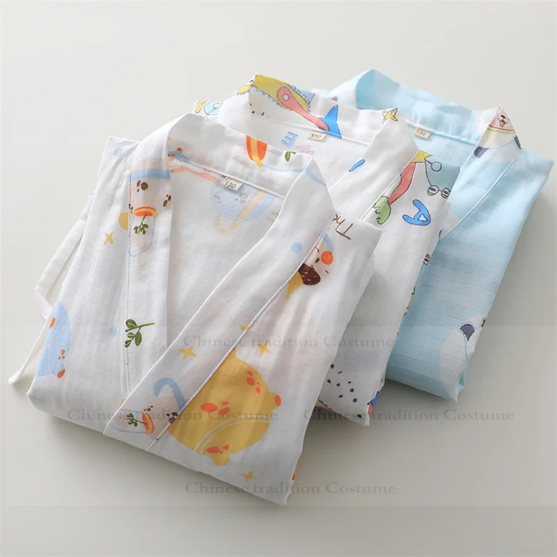 Child Cotton Robe Cute Cartoon Print Kimono Beachgown Girls Shower Robes Loose Home Dressing Gown Sleep Wear Nightwear