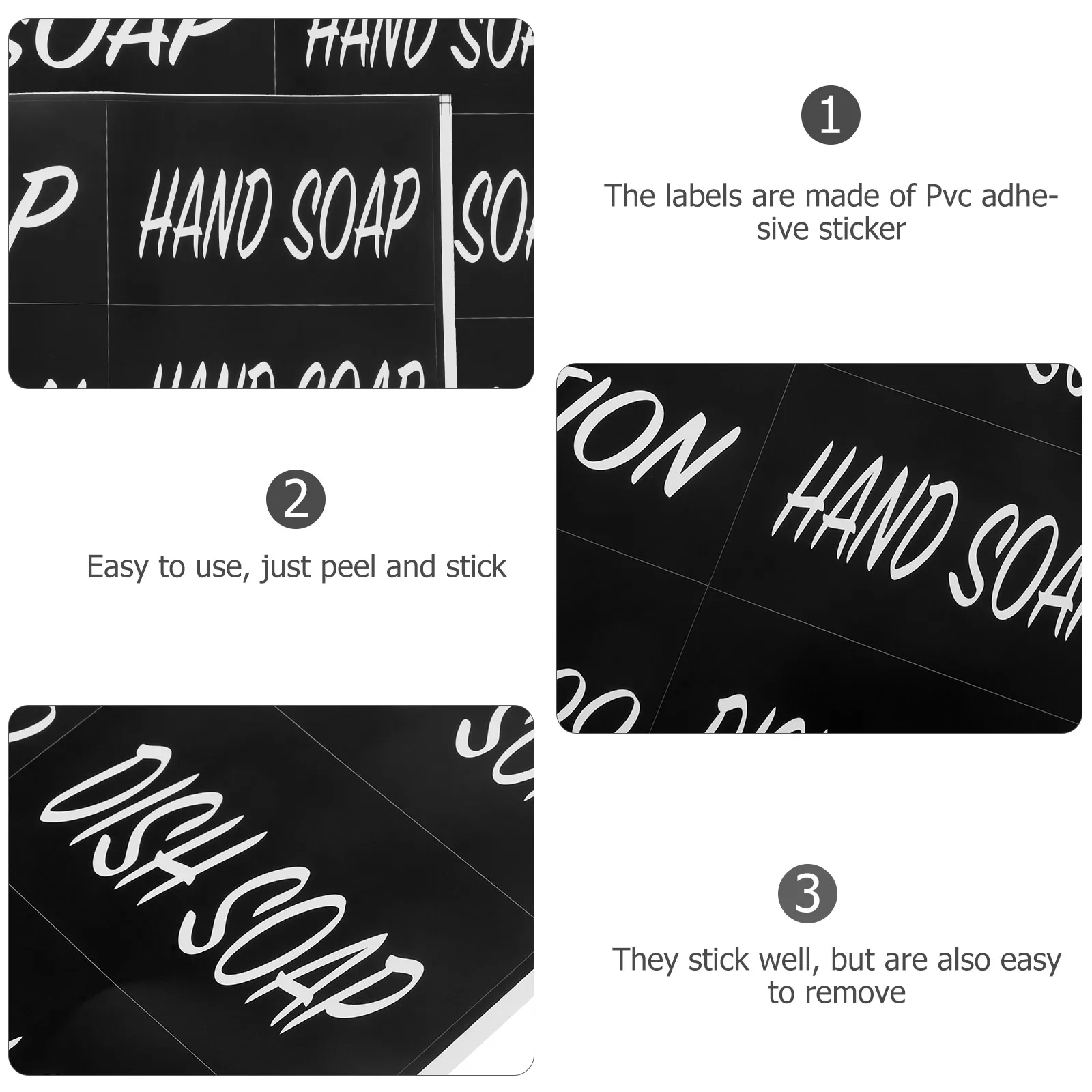 

3 Sheets Black PVC Self Adhesive Waterproof Bath Tags Soap Bottles Stickers Dispenser Labels Shampoo Containers Storage Sub