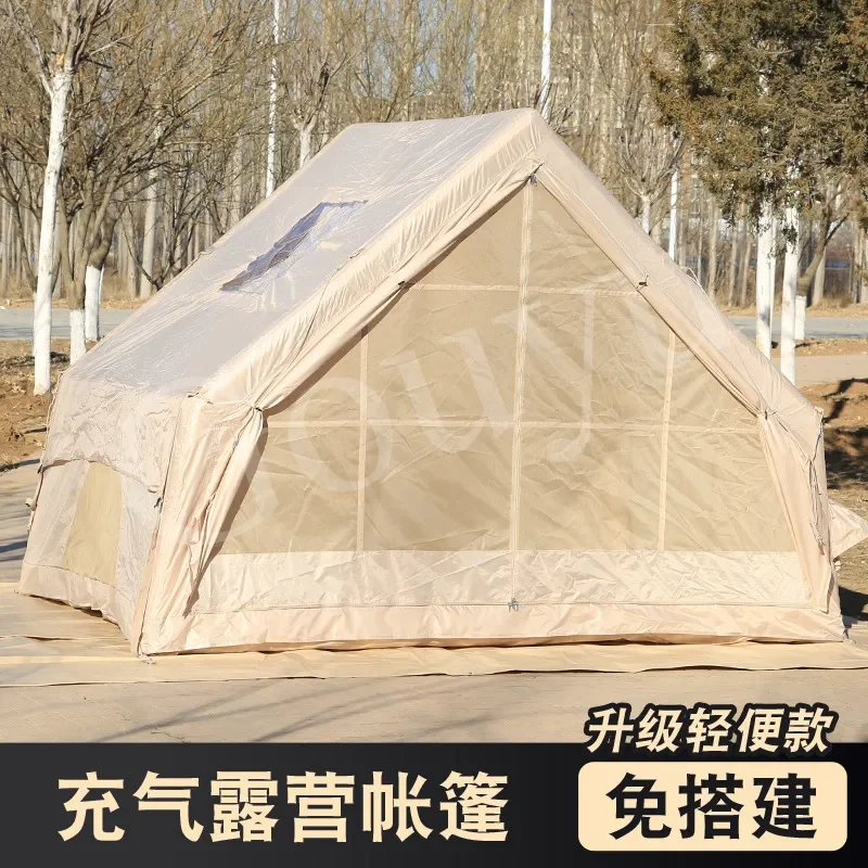 6 Person Flat Outdoor Camping Inflatable Tent Overnight Rainproof Warm Sun Protection Wild Hut