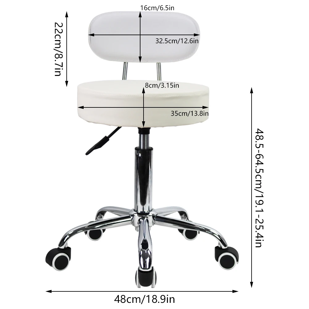 CANBOUN PU Leather Rolling Stool With Mid Back Height Adjustable Office Home Drafting Swivel Task Chair With Wheels White