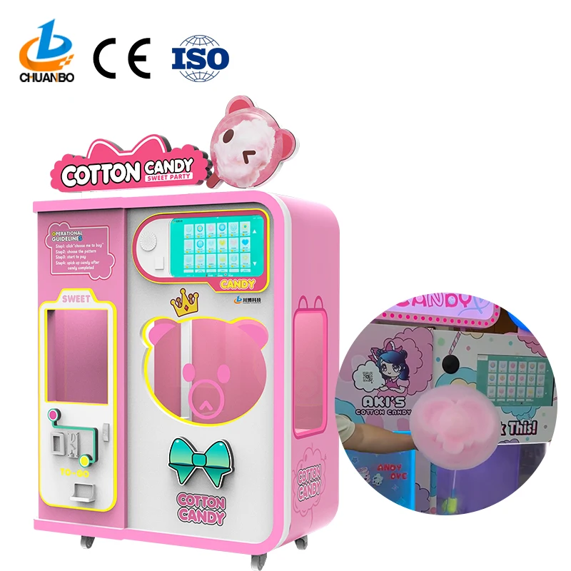 CE Approval Candy Floss Flower Vending Automatic Cotton Candy Machine