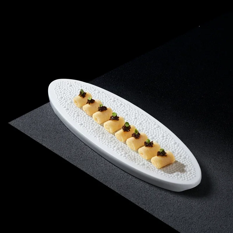 Fashion Meteorite Beaded Oval Ceramic Western-style Dish Special Cold Dish Plate Molecular Cuisine Plate Yijingcai Tableware