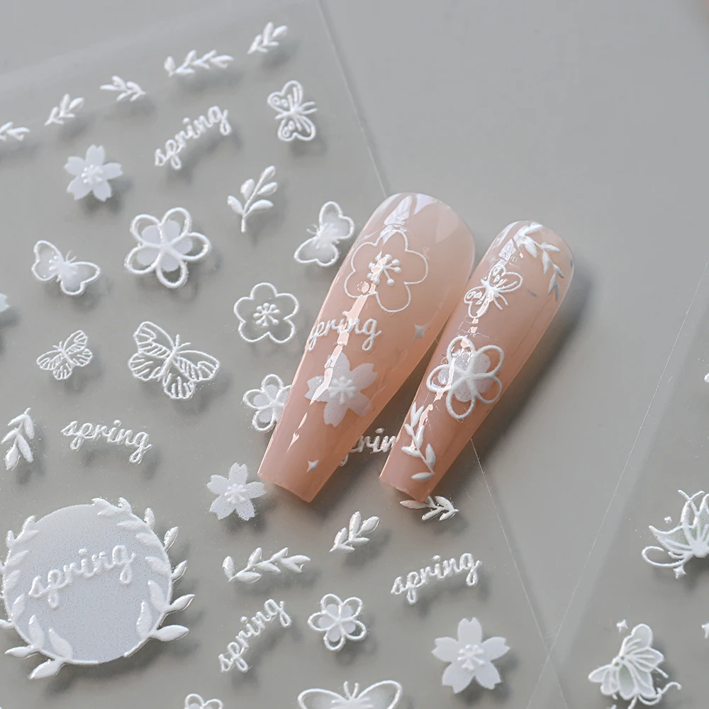 5D encaje blanco en relieve Navidad Nail Art pegatina copo de nieve árbol de Navidad calcomanías de uñas 10X8cm flor Bowknot pegatinas para uñas