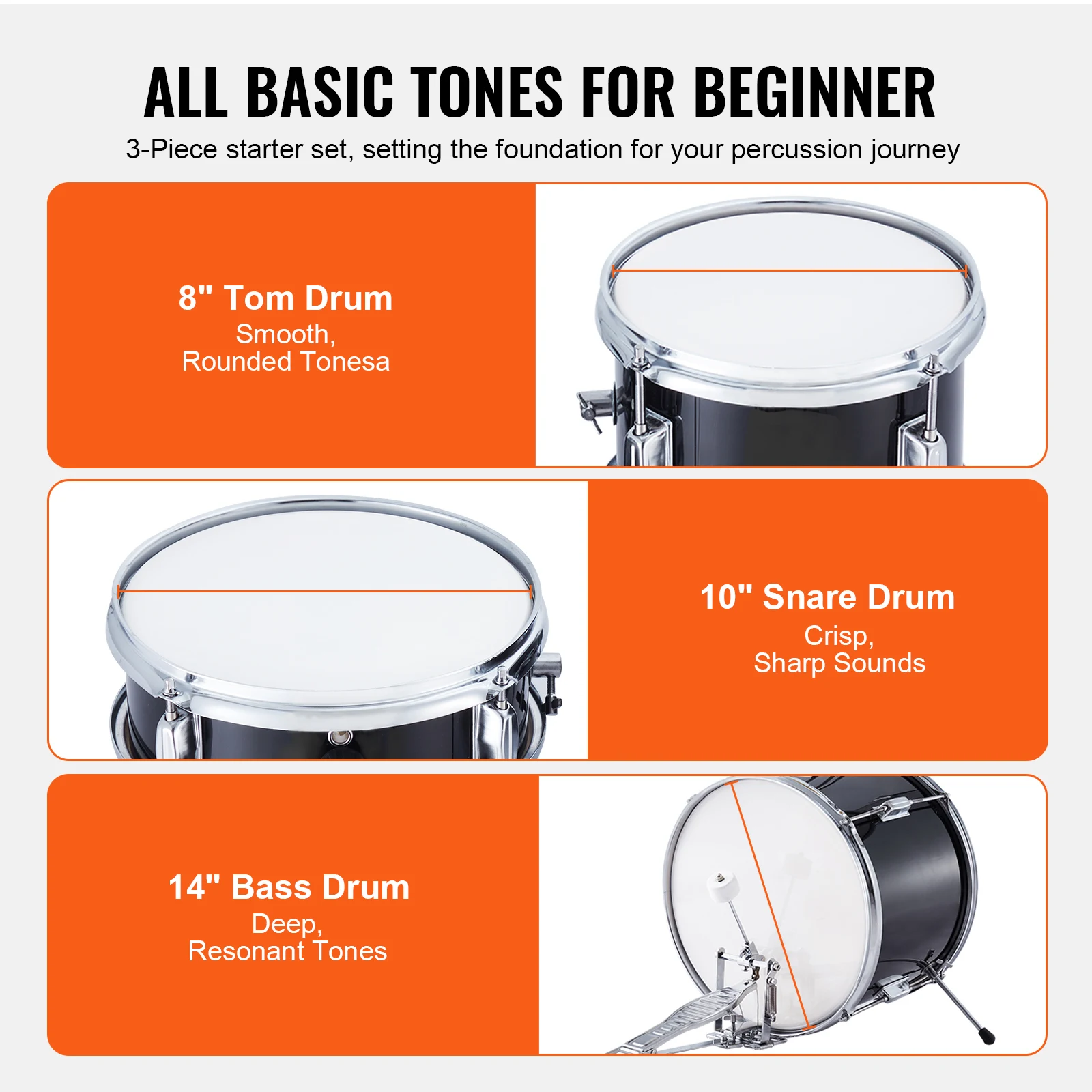 VEVOR Kids Drum Set 3Pcs 14in - đánh giá và giá Drum Throne Adjustable