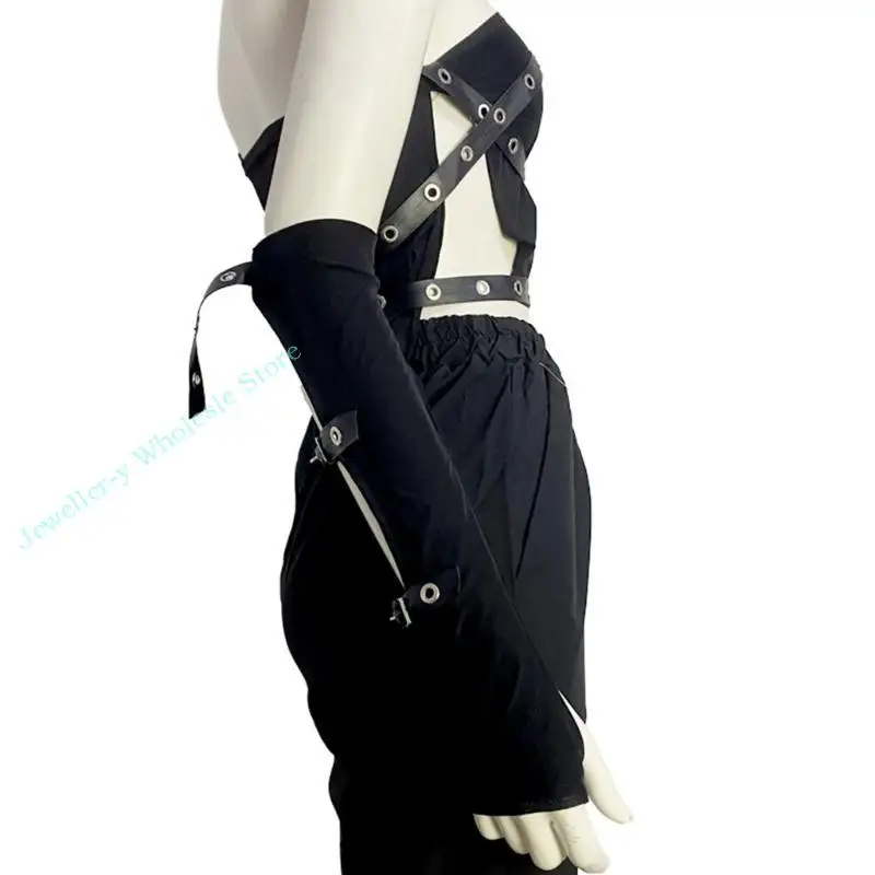 r7uf 1pair ผู้หญิงพังก์แขนแขนริบบิ้นแขนเสื้อแขนครึ่งนิ้วแขน