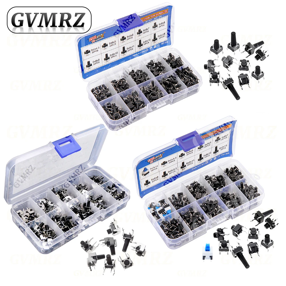 100/180/200PCS 6x6mm Micro Push Tact Switch Kit 6x6 Mini Tactile Toggle Touch Button PCB Momentary 4pin Pushbutton