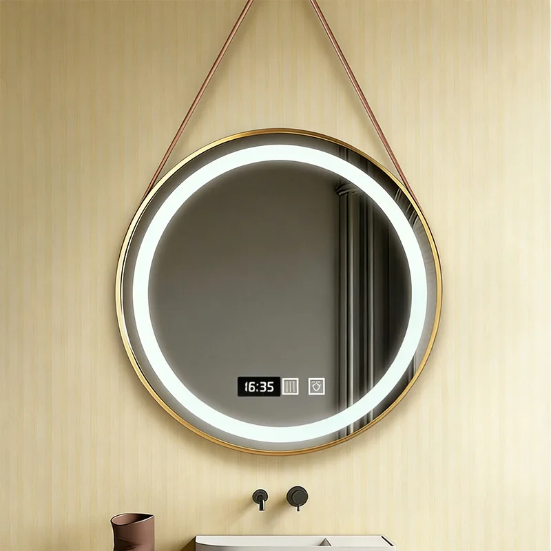 Round French-style bathroom mirror, smart HD LED makeup defogger, home lamp, premium belt-mounted wall-mounted mirror