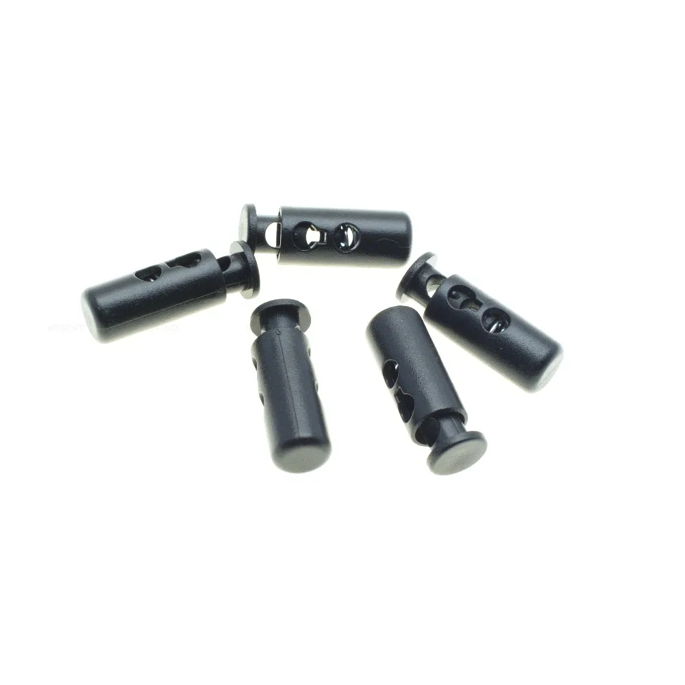 10 pz/pacco 2 fori Cavo di Blocco Cilindro Barile Toggle Clip Tappo di Plastica Nero Dimensioni: 24mm * 8mm