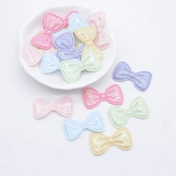 50Pcs 30*18mm Bling PU Leather Bow Tie Applique for Clothes Hat Sewing Patches DIY Baby Headwear Hair Clips Decor Accessories