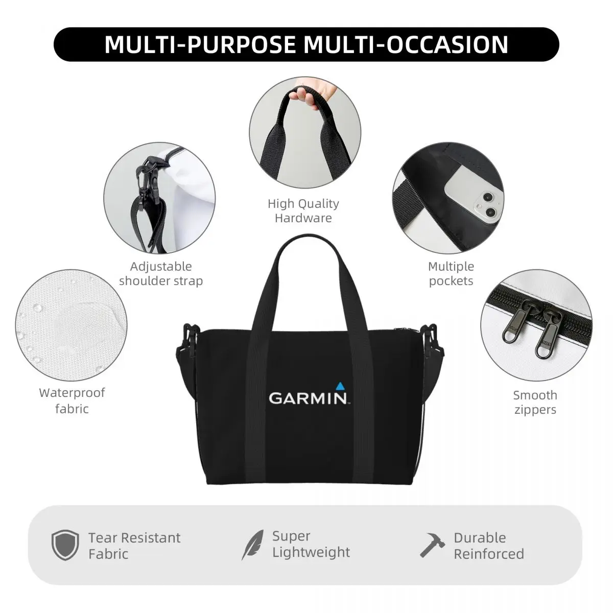 Borse tote da viaggio classiche da spiaggia originali Garmin ufficiali personalizzate per palestra, yoga, donna, shopping, borsone a tracolla