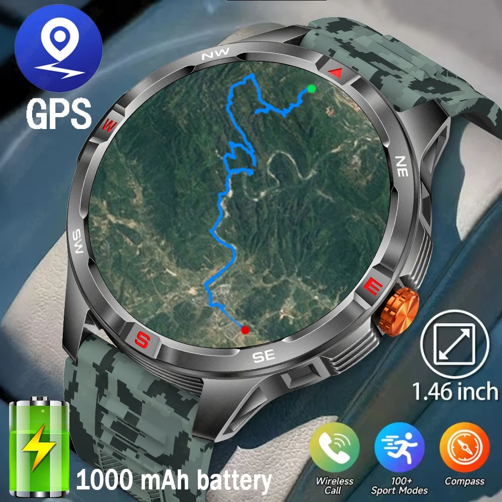 GPS al aire libre 1000mAh batería relojes inteligentes hombres más de 100 modos deportivos brújula ritmo cardíaco 3ATM impermeable Bluetooth llamada reloj inteligente