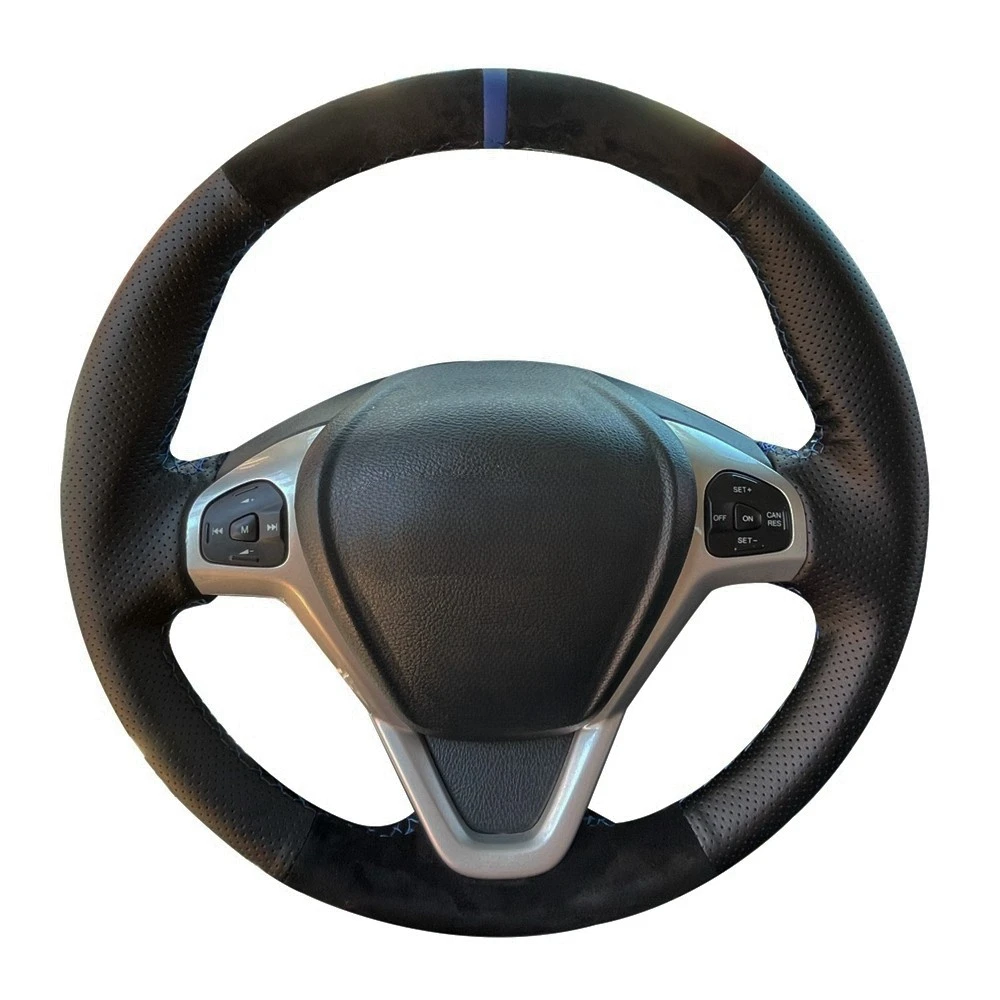 Customized Braid Car Steering Wheel Cover Hand Sewing Anti-Slip Suede Leather For Ford Fiesta EcoSport Auto Interior Accessories