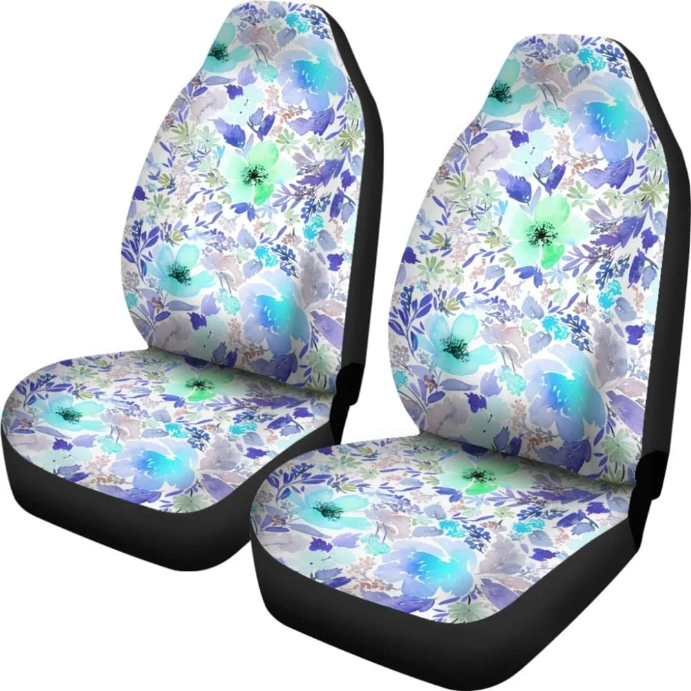 Floral Watercolor Purple Feminine Car Seat Cover,Pack of 2 Universal Front Seat Protective Cover