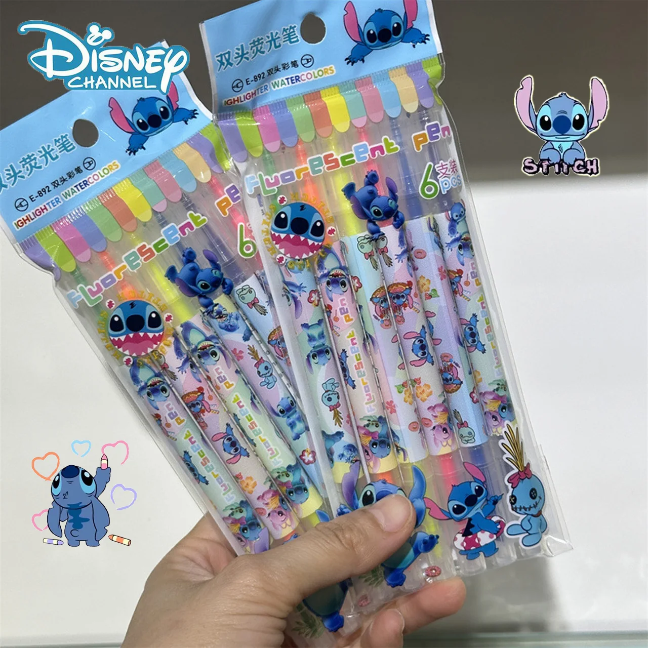 

Disney Cartoon Stitch Double Head Highlighter Cartoon Cute Lilo&Stitch Notes Underline Doodle Marker Pen Kids Stationery Gift