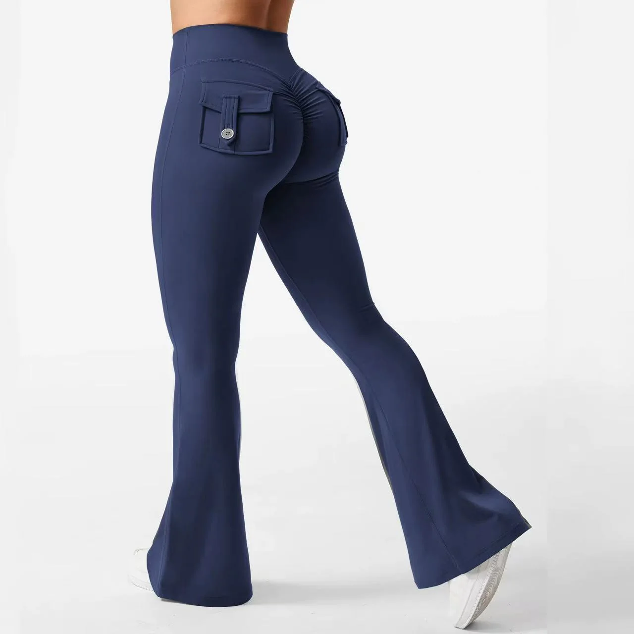 Damen Cargo-Taschen Flare Yoga-Hose mit hoher Taille, Po-Lifting-Effekt, dehnbare, schmale Bootcut-Leggings für Workout, Fitness, Sport und Freizeit – Detail 13