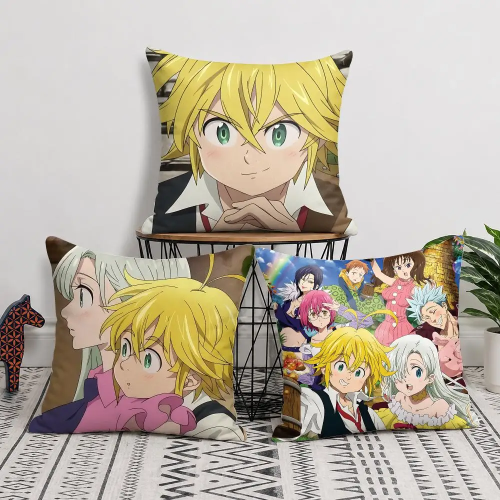 S-Seven Deadly Sins Anime Cushion Cover Silky Short Plush Invisible Zipper Dustproof Sofa Pillow Case For Home Decor