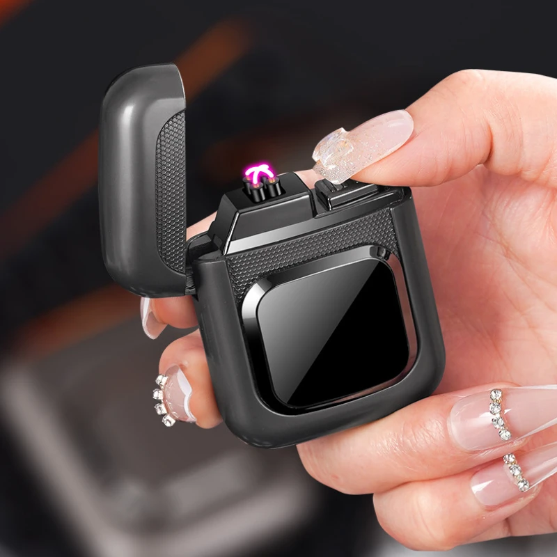New metal magnetic slider pressure reducing arc rechargeable lighter with cold flashing light power display Type-C lighter 2026