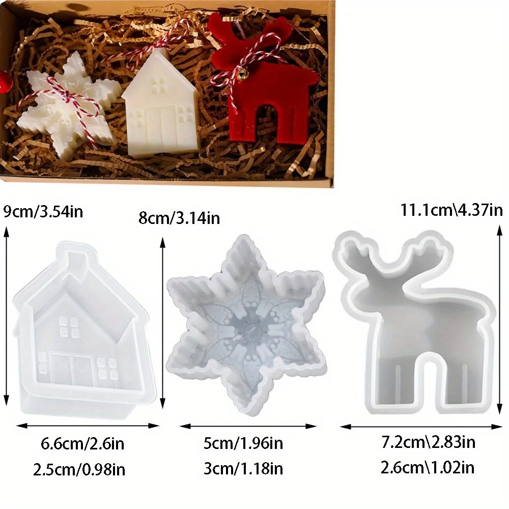 3pcs Gingerbread Man Elk Pine Snowflake Scented Candle Silicone Mold DIY Winter Home Resin Gypsum Decor Handmade Christmas Gifts
