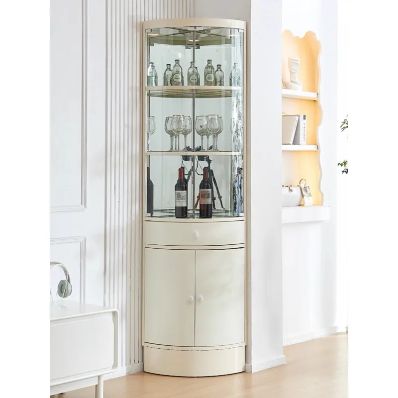 Country Garden Cream Wind Light Luxury Stainless Steel Triangle Cabinet with Door Glass Wine Cabinet Corner Wine Cabinet Living