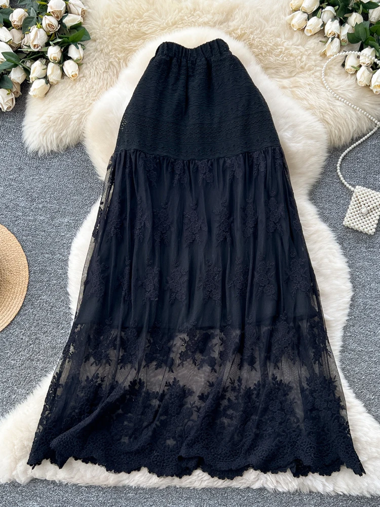 

Женская сетчатая кружевная юбка, тонкая трикотажная юбка градиентного цвета, длина макси, большая распашная плиссированная длинная юбка трапециевидной формы, женская SK073