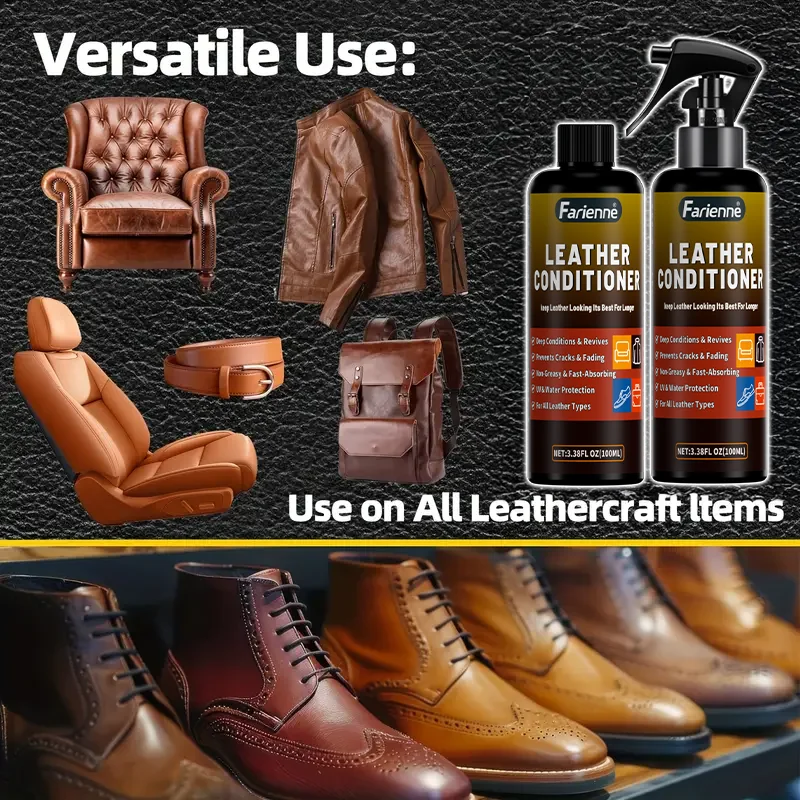 Farienne 100ML Car Leather Shine Spray - High Gloss, Nourishing, Waterproof, Anti-Aging, Easy Use for Car Interior