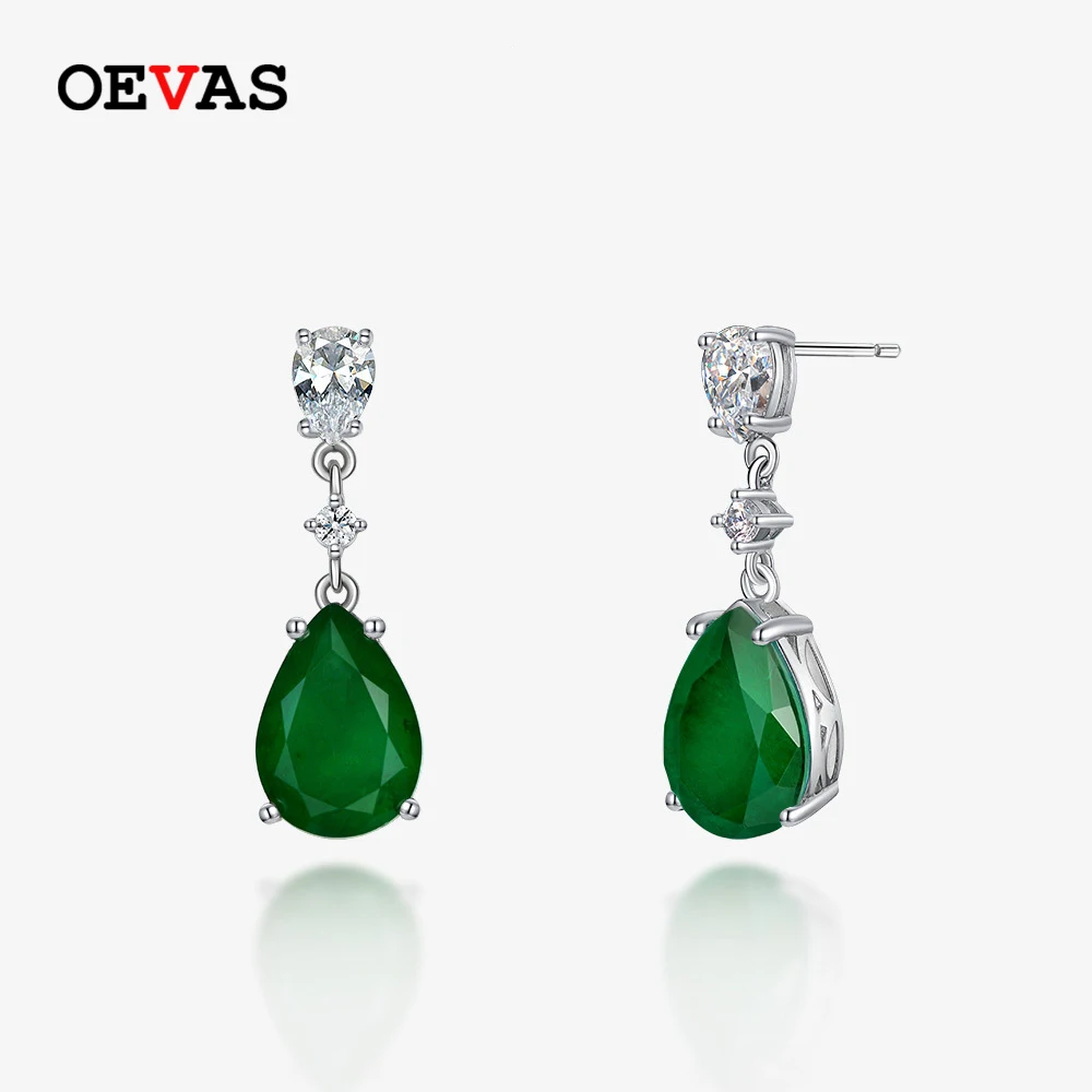 

OEVAS 100% 925 Sterling Silver Emerald Drop Earrings For Women Sparkling High Carbon Diamond Wedding Party Fine Jewelry Gifts