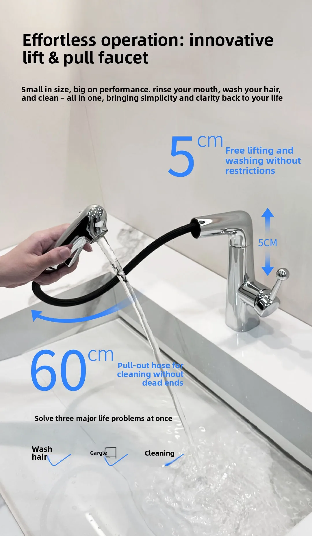 Pull and Lift Mouthwash Basin Faucet Hot and Cold Double-control Copper Faucet Wash Basin Splash-proof Faucet