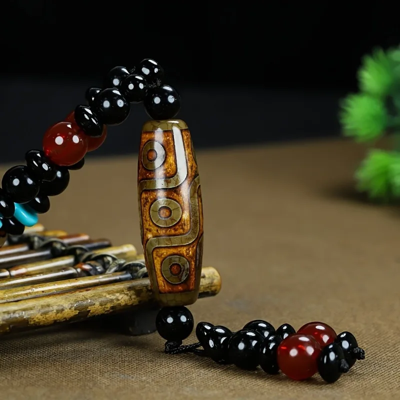 

New Agate Dzi Bead Pendant, Classic Retro Ethnic Style Necklace Jewelry