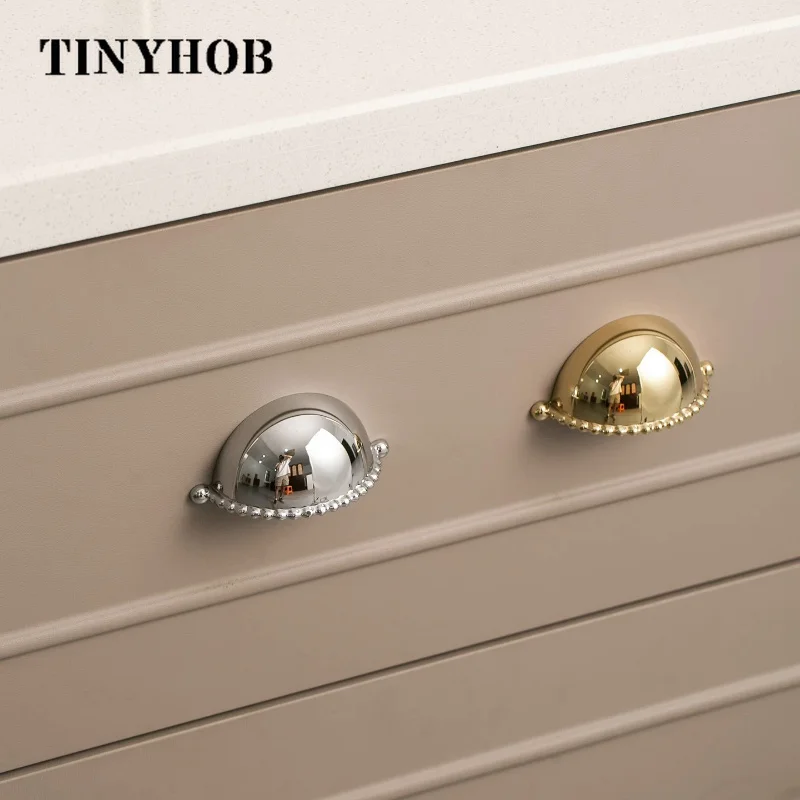 Beaded Half Moon Cup Cabinet Handle,Gold Polished Shell Shape Drawer Pull Knob,Furniture Hardware for Wardrobe Cupboard Dresser
