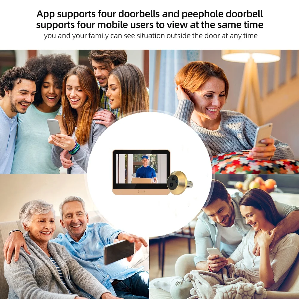 Gold Color Secuirty Home Digital Door Peepholes with Camera Tuya Smart 1080P 2.4G WIFI Door Viewer Built in Mic