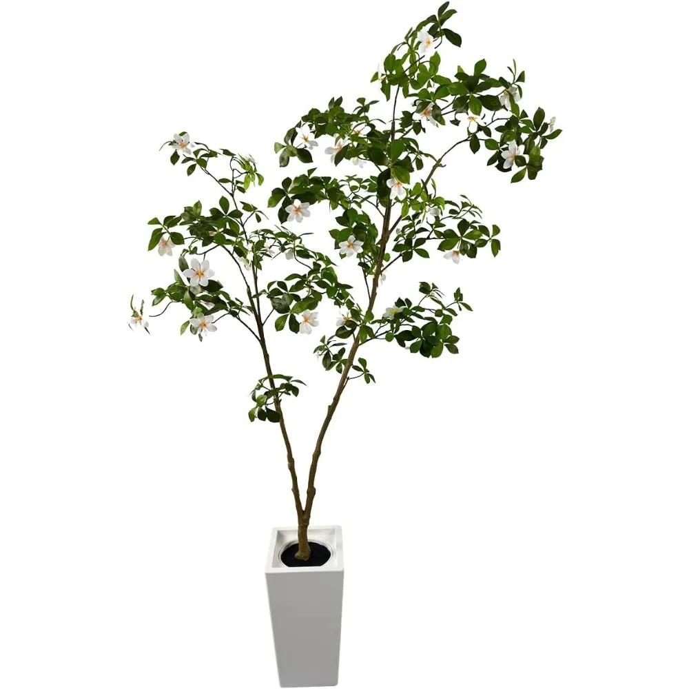 

Artificial Gardenia Tree with White Flowers, 6 Feet Tall, Potted Artificial Plant with Green Leaves