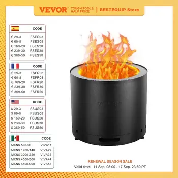 VEVOR Smokeless Fire Pit Stove Bonfire Wood Burning Fireplaces with Removable Ash Pan  Stainless Steel Portable Outdoor Firepit