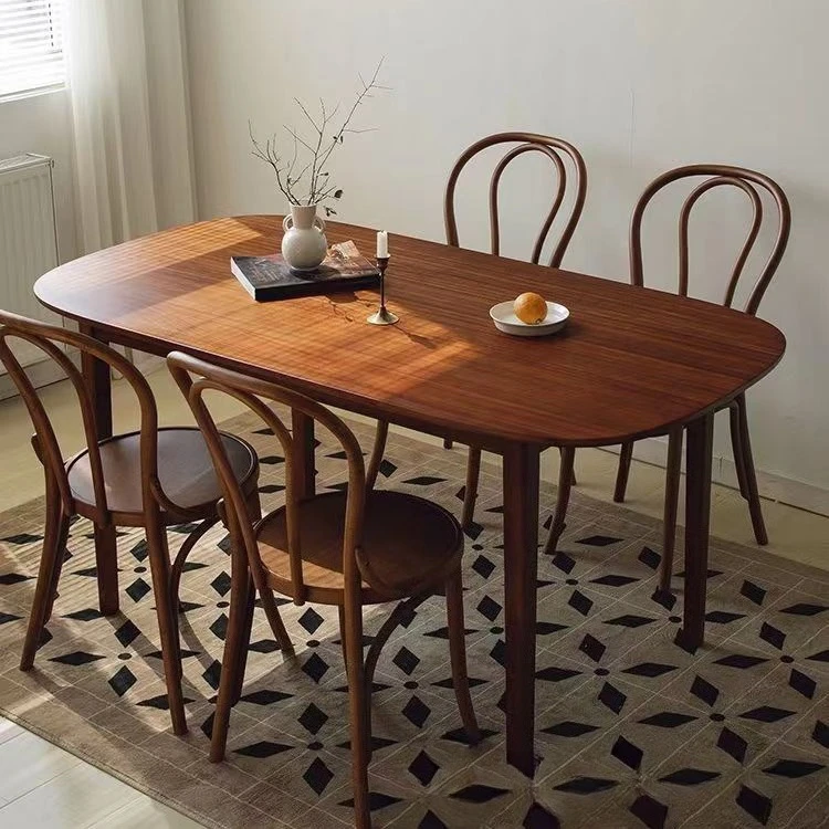 

Nordic medieval solid wood dining table and chair combination designer desk household small apartment oval retro dining table