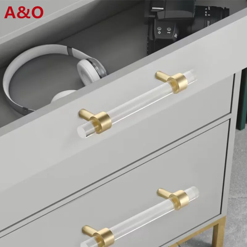 Handles Drawer Cabinet Furniture Kitchen Handles for Cabinet Knob Door Drawer Furniture Kitchen Golden Transparent Crystal Wood