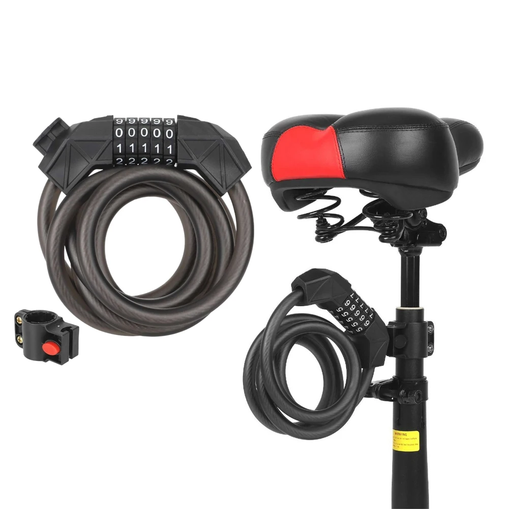 

1.8m Heavy Duty Bicycle Lock With 5 Digit Code For Mountain Road And E Bikes Secure Anti Theft Cable For Outdoor Cycling