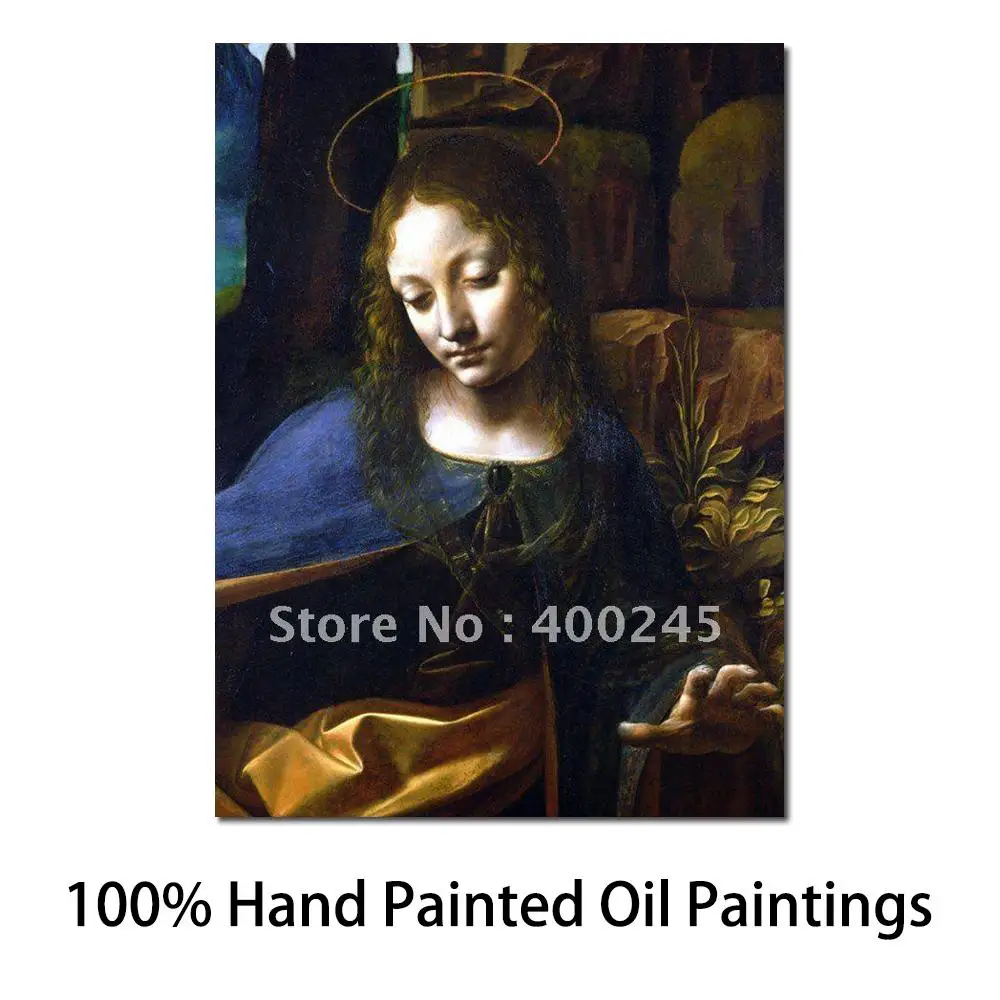 High Quality Famous Leonardo Da Vinci Oil Paintings Detail The Head of The Virgin from The Virgin of The Rocks Figure Woman Art